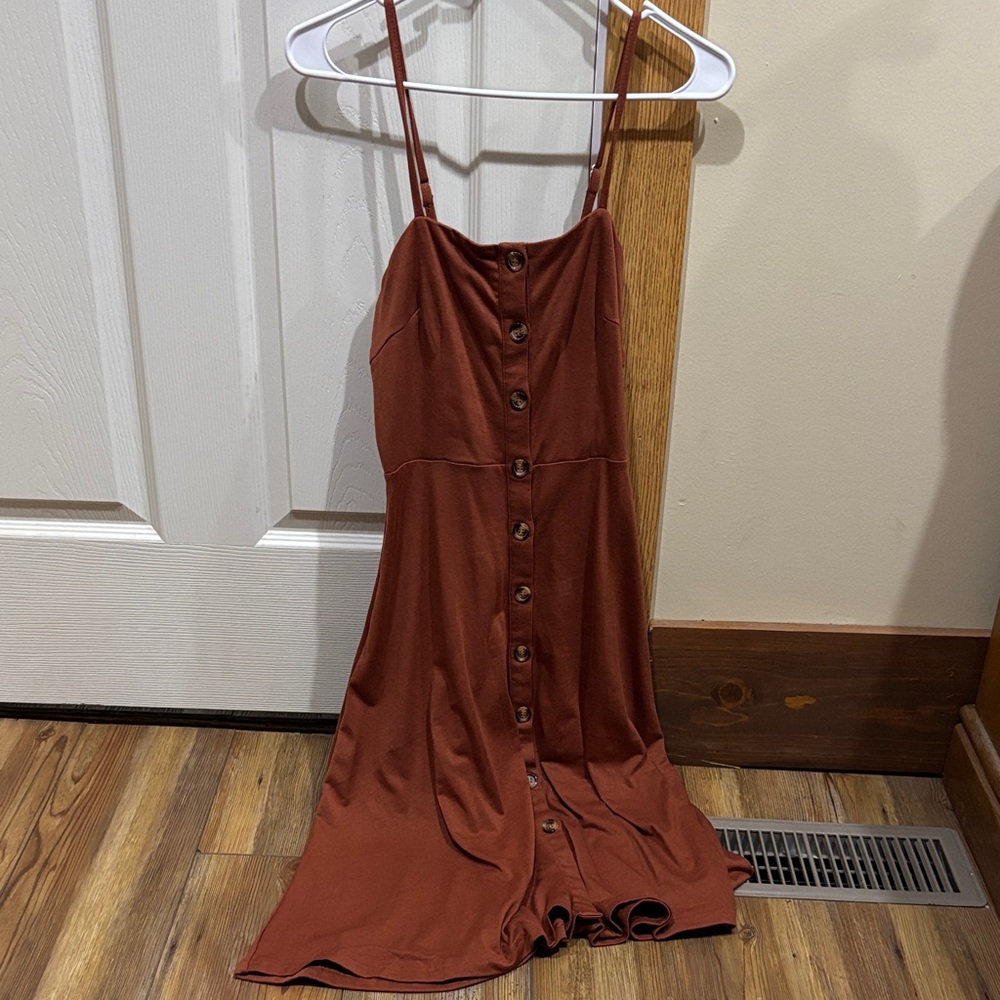 Chic Strapless Terracotta Orange Button-Down Dress